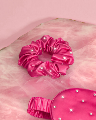 Šilkinė plaukų gumelė su kristalais - ryškios rožinės spalvos Crystallove - 2