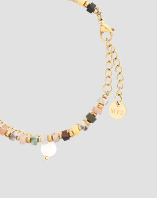 Nerūdijančio plieno paauksuota apyrankė su agatu, maifanu, jaspiu ir aventurinu Mys_4 - 4