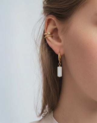 Paauksuoti auskarai su natūraliais akmenimis – baltasis nefritas, Mys auskarų rinkinys - 3