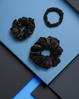 Juodų 100 % natūralaus šilko plaukų gumyčių rinkinys 3 vnt. - 3