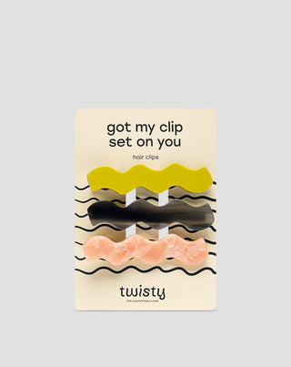 Banguotų plaukų segtukų rinkinys – žalias, juodas, rožinis Twisty 3 vnt. - 1