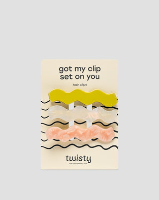 Banguojančių plaukų segtukų rinkinys - perłinė, žalia, rožinė Twisty 3 vnt. - 1