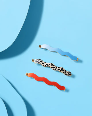 Banguojančių plaukų segtukų rinkinys marmurinis, mėlynas, raudonas Twisty 3 vnt. - 2