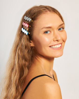 Banguojančių plaukų segtukų rinkinys - marmuriniai, mėlyni, raudoni Twisty 3 vnt. - 2