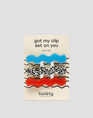 Banguojančių plaukų segtukų rinkinys - marmuriniai, mėlyni, raudoni Twisty 3 vnt. - 1