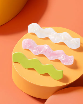 Banguojančių plaukų segtukų rinkinys - perłinė, žalia, rožinė Twisty 3 vnt. - 4