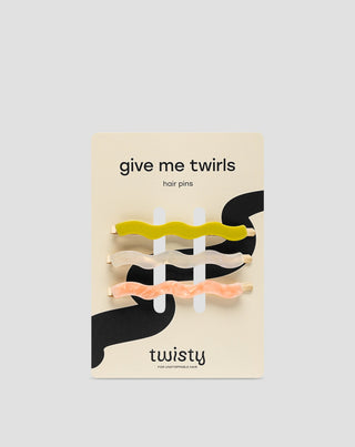 Banguojančių plaukų segtukų rinkinys perlamutrinis, žalias, rožinis Twisty 3 vnt. - 1