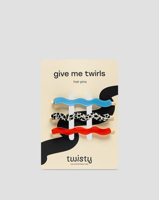 Banguojančių plaukų segtukų rinkinys marmurinis, mėlynas, raudonas Twisty 3 vnt. - 1