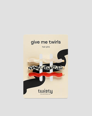 Banguojančių plaukų segtukų rinkinys raudonas, marmurinis, perlinis Twisty 3 vnt. - 1