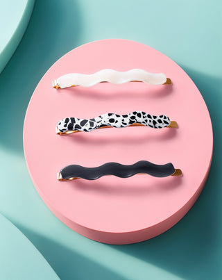 Banguotų plaukų smeigtukų rinkinys - marmuriniai, perliniai, juodi Twisty 3 vnt. - 3