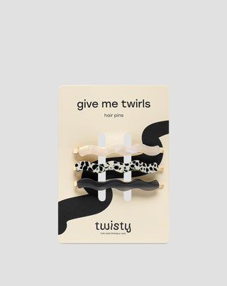 Banguotų plaukų smeigtukų rinkinys - marmuriniai, perliniai, juodi Twisty 3 vnt. - 1