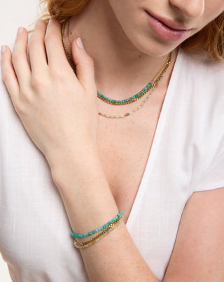 Paauksuota nerūdijančiojo plieno apyrankė su Afrikos turkiu ir amazonitu Mys_1 - 2