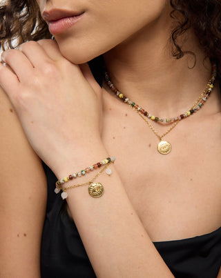 Paauksuotas nerūdijančiojo plieno vėrinys su agatu, maifanu, jaspiu ir aventurinu Mys_1 - 2