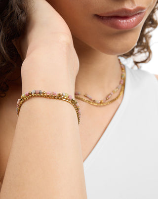 Paauksuotas nerūdijančio plieno vėrinys su rausvu ir citrininiu nefritu Mys_2 - 3