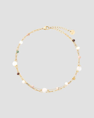 Nerūdijančio plieno paauksuota kulkšnies apyrankė su agatu, maifanu, jaspiu ir aventurinu Mys_3 - 1