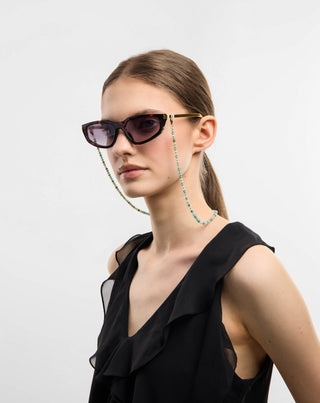 Paauksuota grandinėlė akiniams su Afrikos turkiu ir amazonitu Mys_3 - 3