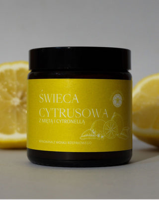 Citrinų, mėtų ir citronelių kvapo žvakė 