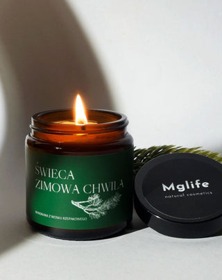 Veganiška rapsų žvakė Žiemos akimirka su pušų, kedro ir gintaro kvapu 120 ml MgLife - 2