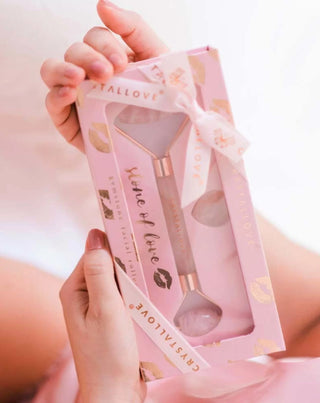 Rožinio kvarco meilės akmenų veido masažuoklis Selflove rinkinys Crystallove