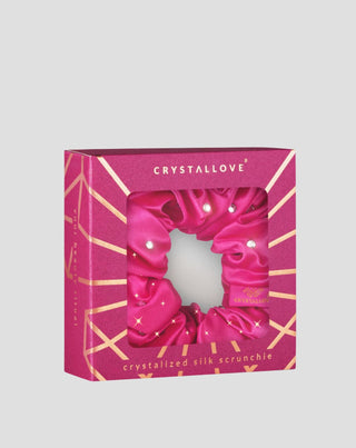 Elastinė plaukų juosta iš šilko su kristaliukais – hot pink Crystallove_4 - 4