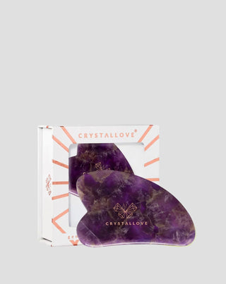 Plokštelė veido masažui gua sha iš ametisto, harmonijos ir atsipalaidavimo akmens Crystallove