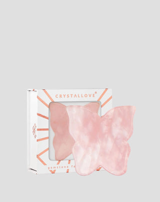 Plokštelė Motylek veido masažui gua sha iš rožinio kvarco Crystallove