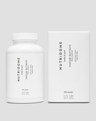 Natrio butiratas 620 mg per parą žarnyno, uždegiminiams ir bakterinės floros sutrikimams gydyti Nutridome 180 vnt.