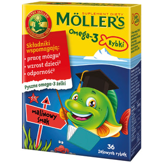Maisto papildas su Omega-3 rūgštimis Aviečių skonio žuvys Moller's 36 želė pupelės - 1
