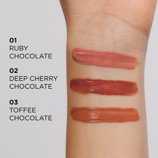 Skysti lūpų dažai su blizgių lūpų efektu 02 Deep Cherry Chocolate Choco Glamour Eveline - 2